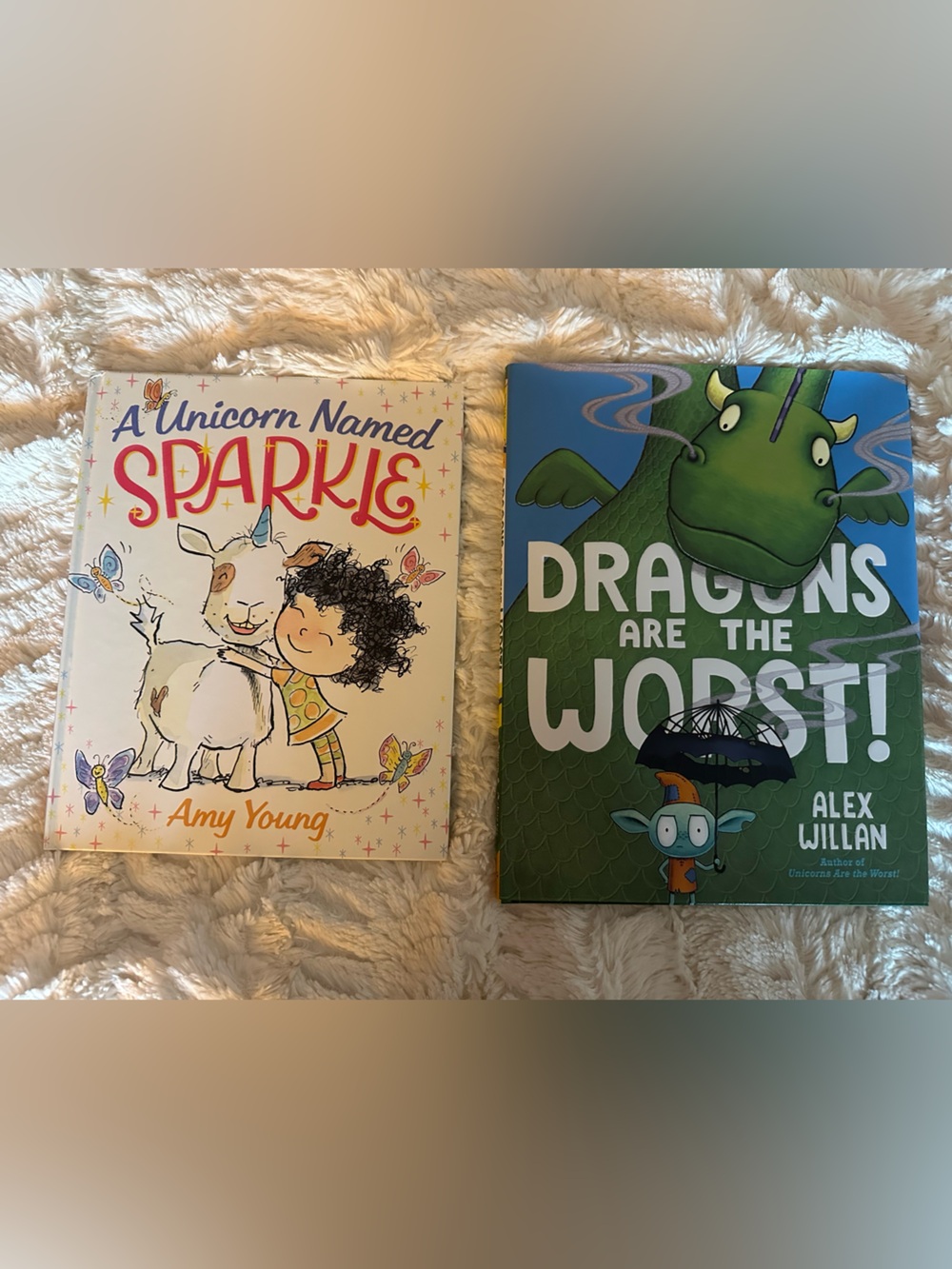 Set of 2 hardcover kids books- Dragons are the Worst & A Unicorn Named Sparkle